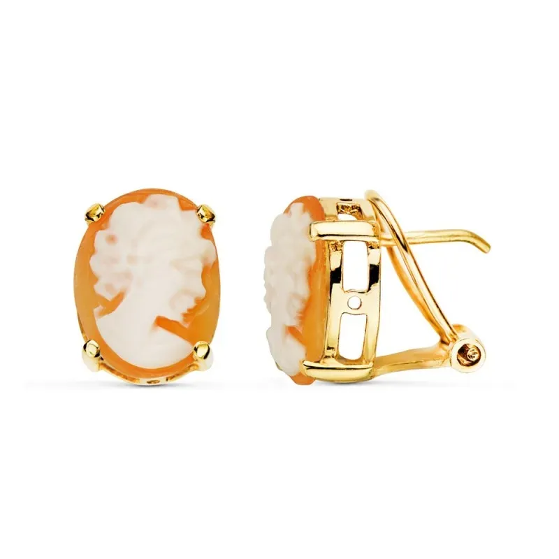 Pendientes Camafeo en Oro de 18k para mujer ovalados de 12 x 9 mm. y