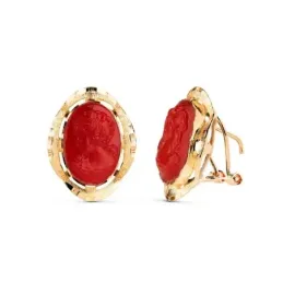 Pendientes Camafeo Coral en Oro de 18k para mujer de 19 mm. y con cer