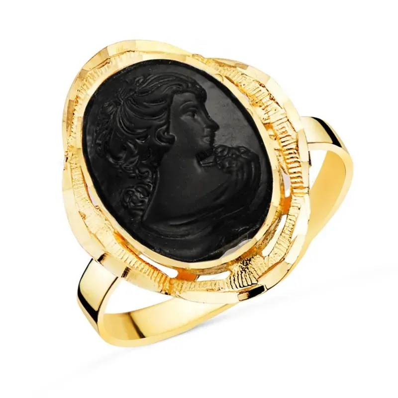 Sortija Camafeo en Oro de 18k negro cabeza ovalada de 19 x 14 mm. y c