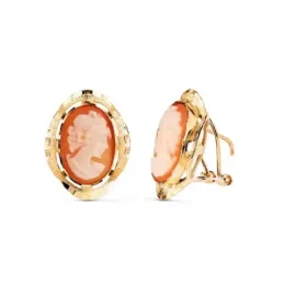 Pendientes Camafeo en Oro de 18k para mujer de 19 mm. y con cerco tal