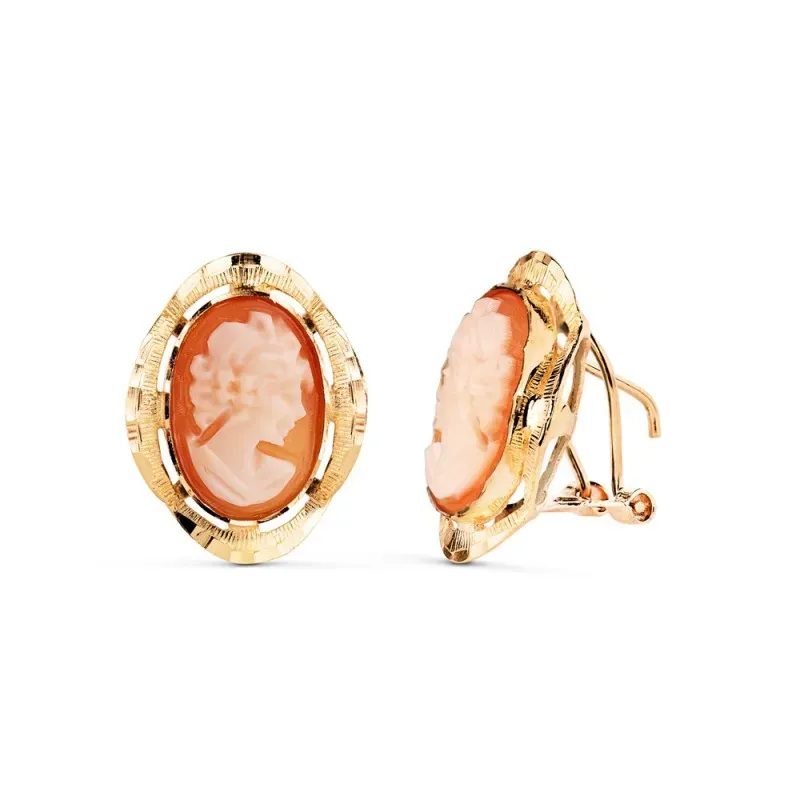 Pendientes Camafeo en Oro de 18k para mujer de 19 mm. y con cerco tal