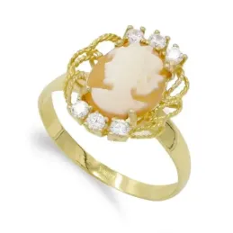 Sortija Camafeo en Oro de 18k ovalado de15 x 13 mm. con circonitas y