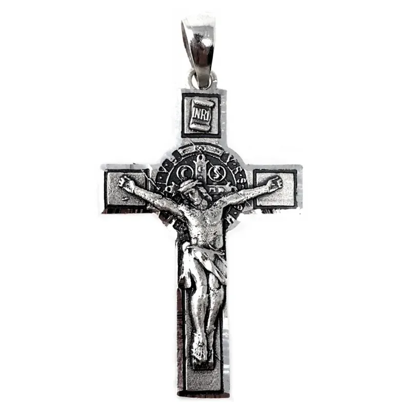 Cruz crucifijo plata ley 925m San Benito 38mm. [AA9820]