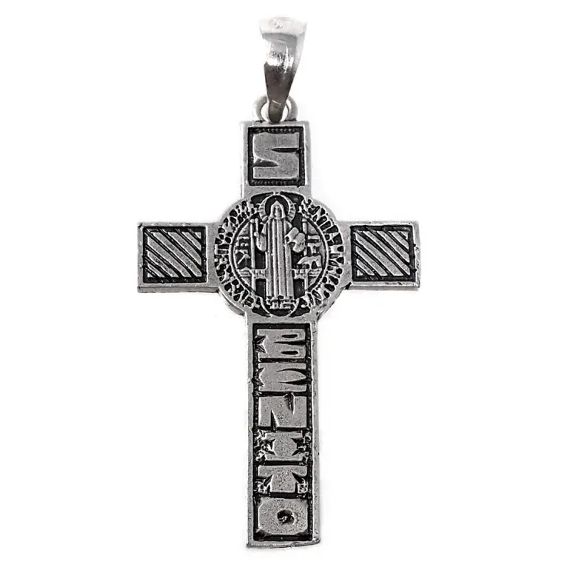 Cruz crucifijo plata ley 925m San Benito 38mm. [AA9820]