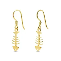 Raspa Pescado Pendientes Plata Ley 925m chapados oro 30 mm. esqueleto