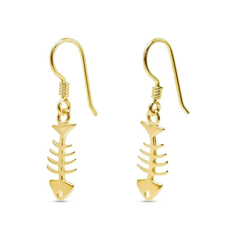 Raspa Pescado Pendientes Plata Ley 925m chapados oro 30 mm. esqueleto