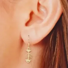 Raspa Pescado Pendientes Plata Ley 925m chapados oro 30 mm. esqueleto