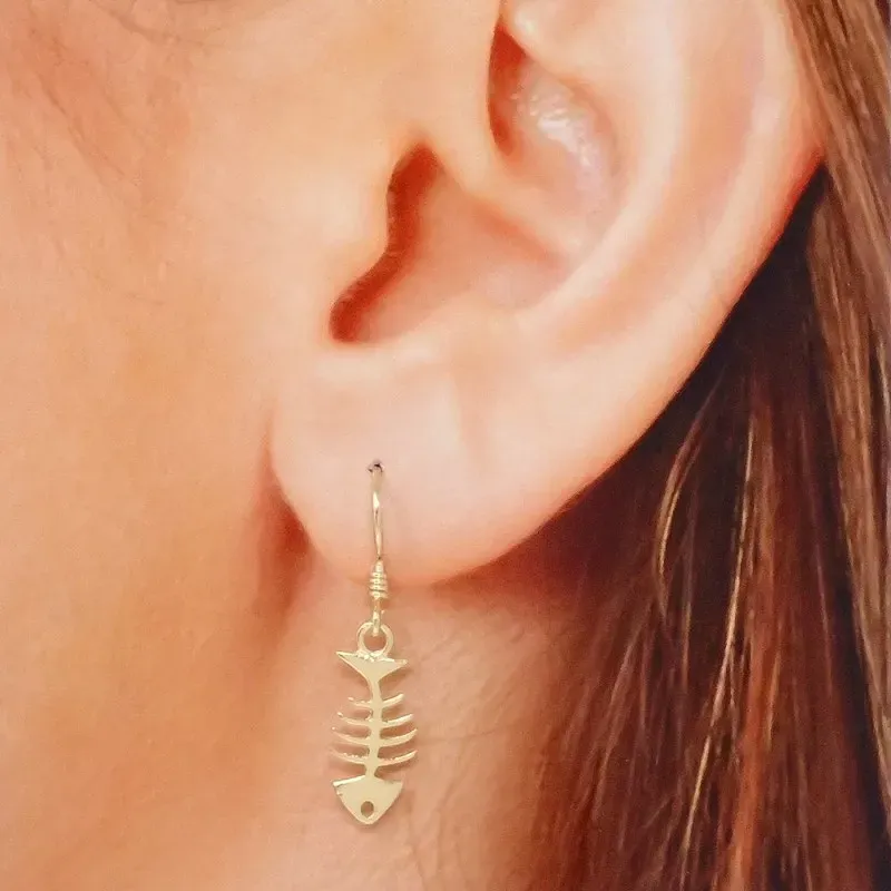 Raspa Pescado Pendientes Plata Ley 925m chapados oro 30 mm. esqueleto