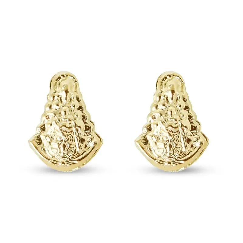 Virgen del Rocío Pendientes Plata Ley 925m chapados oro 8 mm.
