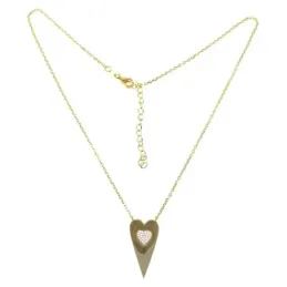 Gargantilla plata Ley 925m chapada oro 40cm. colgante corazón centro circonitas corazón mosquetón