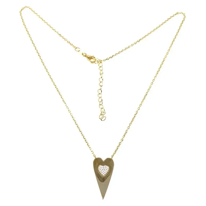 Gargantilla plata Ley 925m chapada oro 40cm. colgante corazón centro circonitas corazón mosquetón