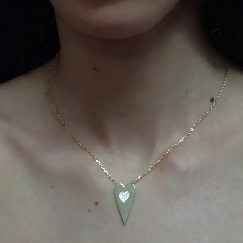 Gargantilla plata Ley 925m chapada oro 40cm. colgante corazón centro circonitas corazón mosquetón