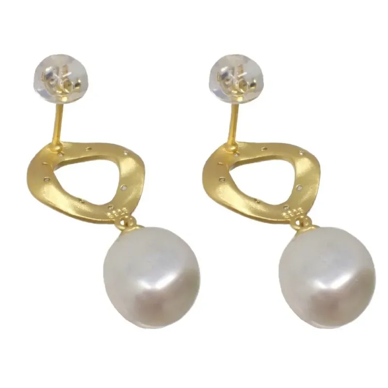Pendientes plata Ley 925m chapados oro 27mm. rombo matizado circonitas perla cultivada colgando