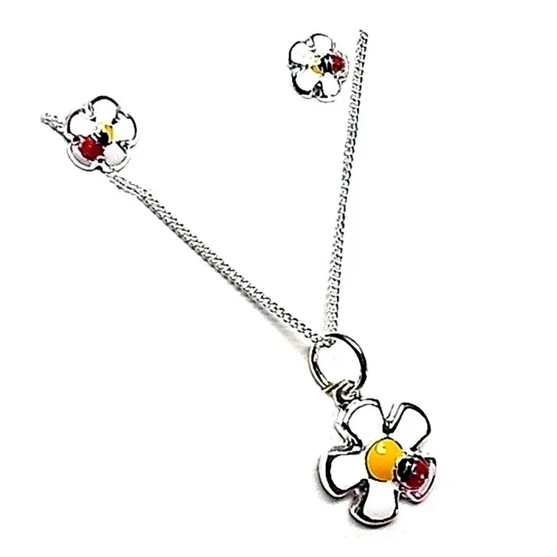 Juego plata ley 925m pendientes colgante mariquita flor  [AB0584]