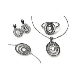 Juego plata Ley 925m rodiado piedras circonitas completo [AB0840]