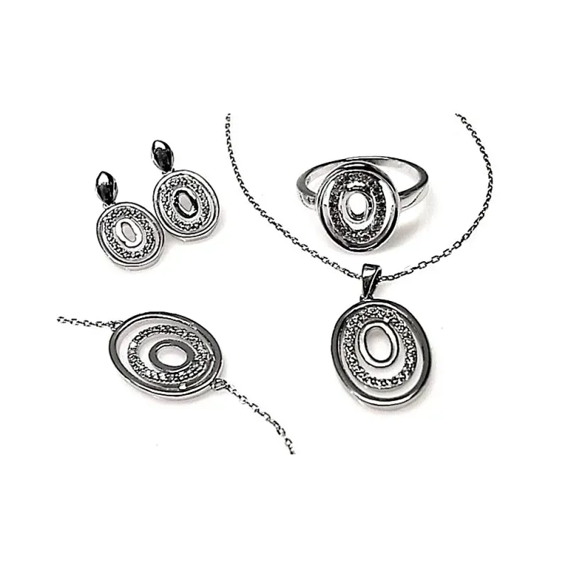 Juego plata Ley 925m rodiado piedras circonitas completo [AB0840]