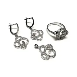 Juego plata Ley 925m rodiado circonitas pendientes colgante [AB0850]