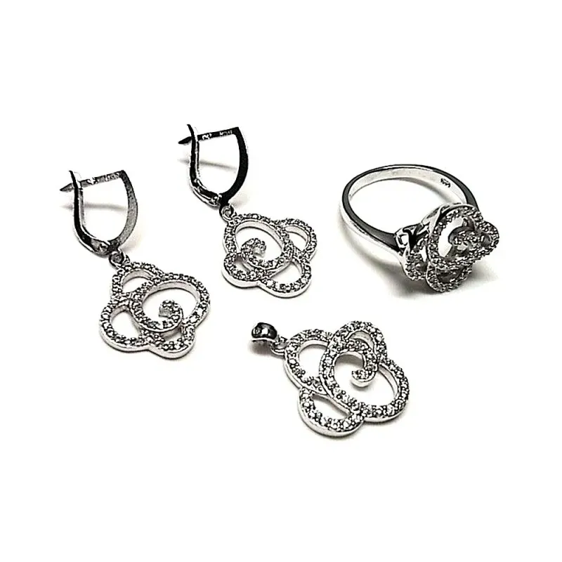 Juego plata Ley 925m rodiado circonitas pendientes colgante [AB0850]