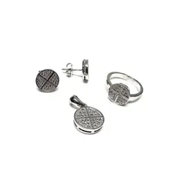 Juego plata Ley 925m rodiado microengaste circonita redondo [AB0853]