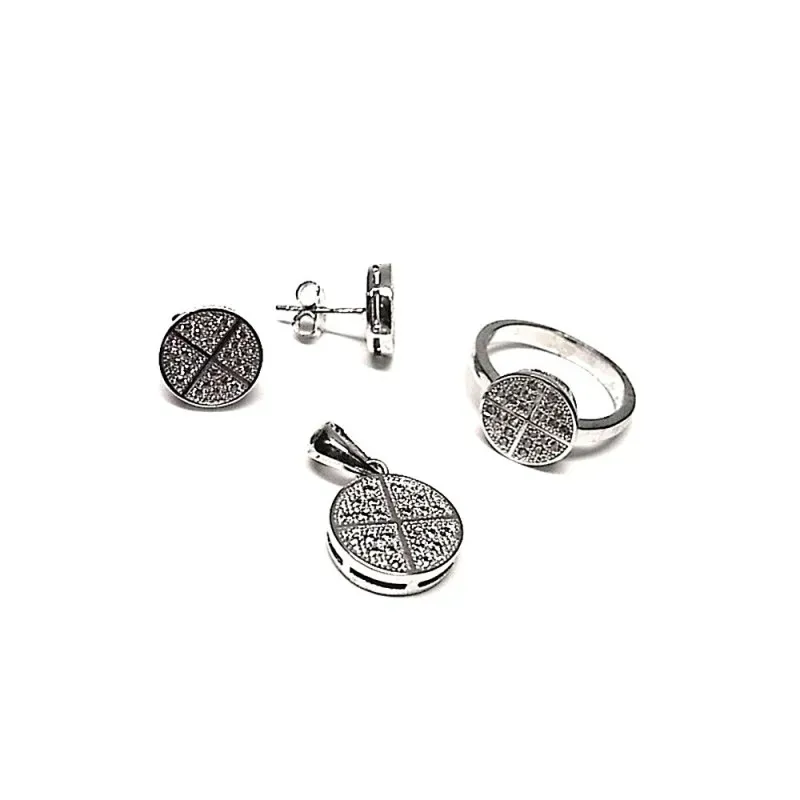 Juego plata Ley 925m rodiado microengaste circonita redondo [AB0853]