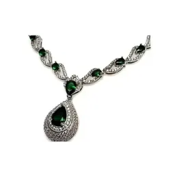 Juego plata Ley 925m rodiado liso piedras verde circonita [AB0866]