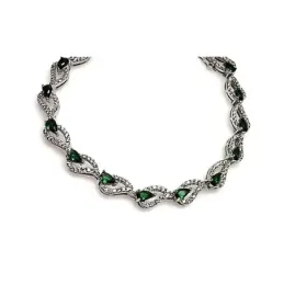 Juego plata Ley 925m rodiado liso piedras verde circonita [AB0866]