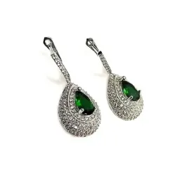Juego plata Ley 925m rodiado liso piedras verde circonita [AB0866]