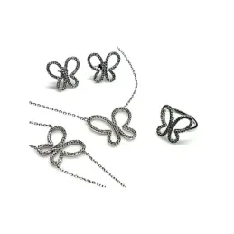 Juego plata Ley 925m rodiado piedras circonitas mariposas [AB0872]