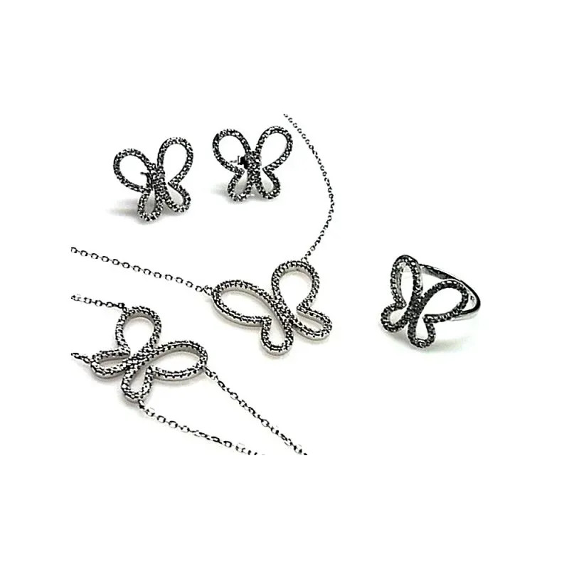 Juego plata Ley 925m rodiado piedras circonitas mariposas [AB0872]