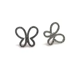 Juego plata Ley 925m rodiado piedras circonitas mariposas [AB0872]