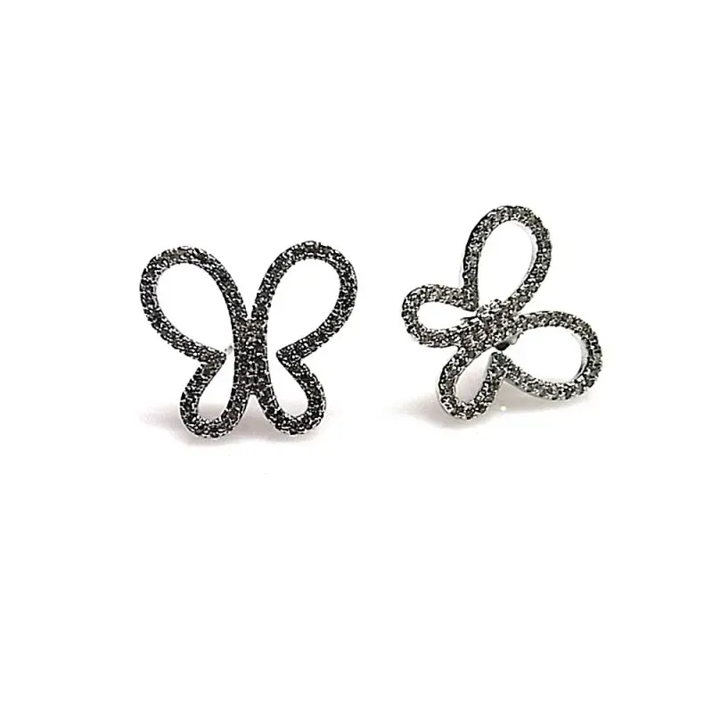 Juego plata Ley 925m rodiado piedras circonitas mariposas [AB0872]