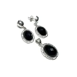 Juego plata Ley 925m piedra onix facetado [AB0893]