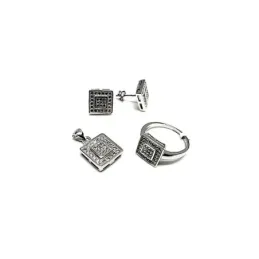 Juego plata Ley 925m rodiado circonitas cuadrado [AB0910]