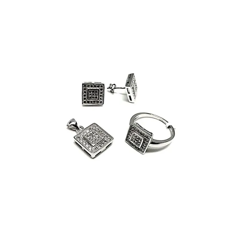 Juego plata Ley 925m rodiado circonitas cuadrado [AB0910]