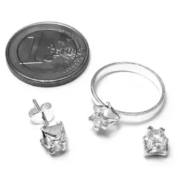 Juego plata ley 925m pendientes sortija talla 16 solitario [AB3838]