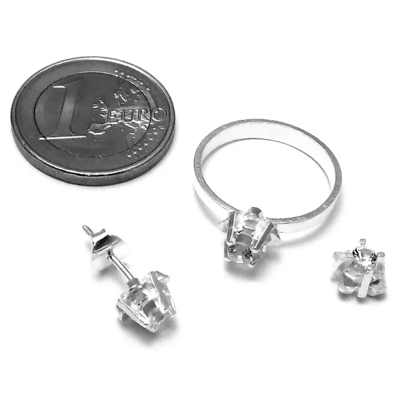 Juego plata ley 925m pendientes sortija talla 17 solitario [AB3839]