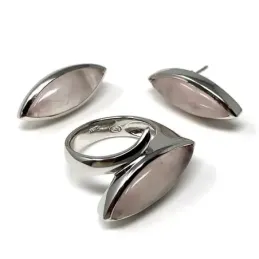 Juego plata Ley 925m motivo oval rosa anillo talla 16  [AB9086]