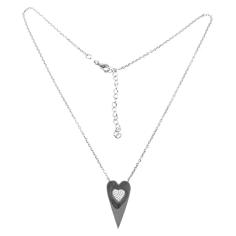 Gargantilla plata Ley 925m rodiada 40cm. colgante corazón centro circonitas corazón cierre mosquetón