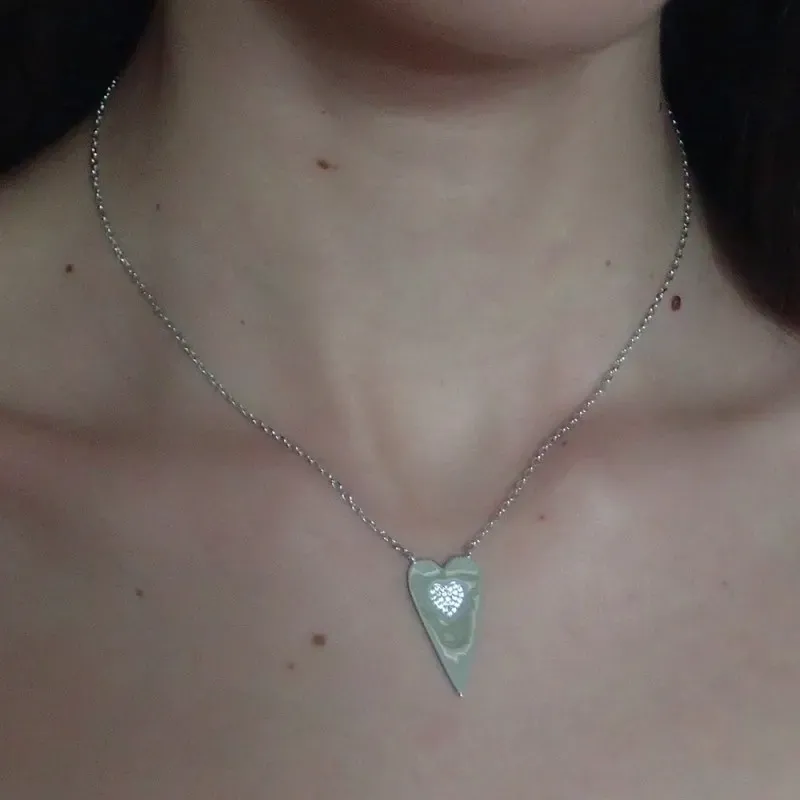 Gargantilla plata Ley 925m rodiada 40cm. colgante corazón centro circonitas corazón cierre mosquetón