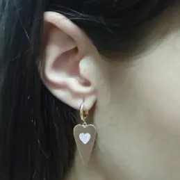 Pendientes plata Ley 925m chapados oro aros 12mm. lisos colgando corazón centro circonitas corazón