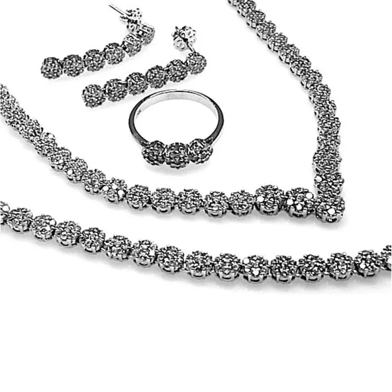 Juego plata Ley 925m rodiada gargantilla pendientes sortija pulsera c