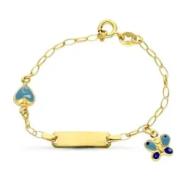 Esclava oro 18k bebé 13 cm. detalle mariposa corazón esmaltados chapa