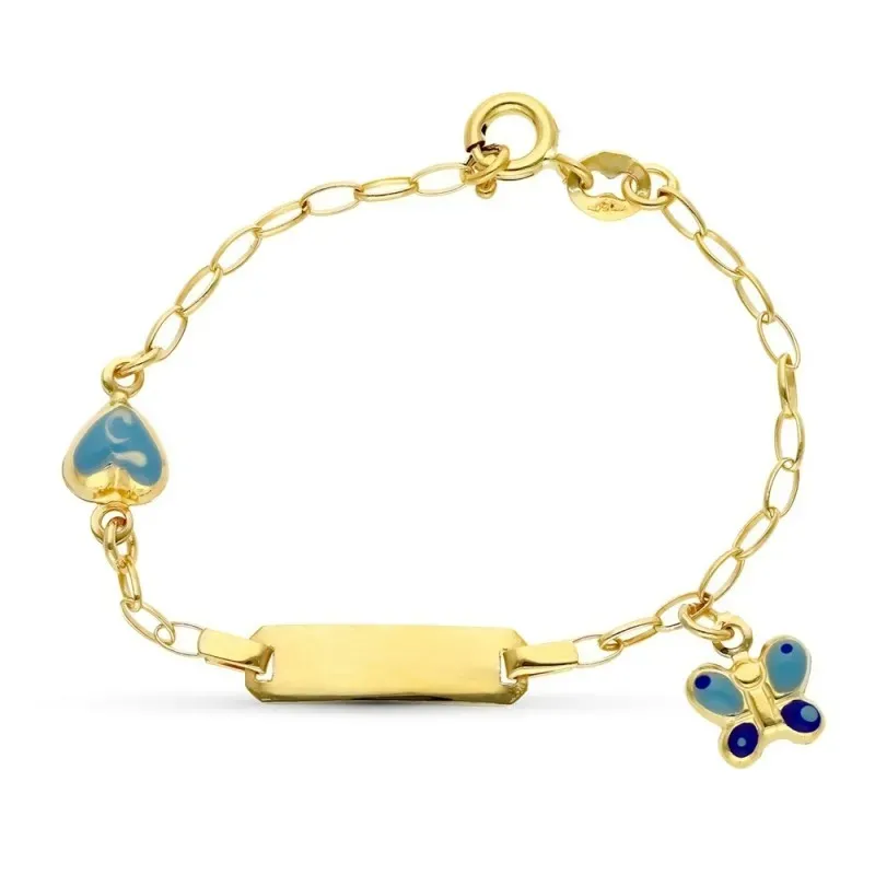 Esclava oro 18k bebé 13 cm. detalle mariposa corazón esmaltados chapa