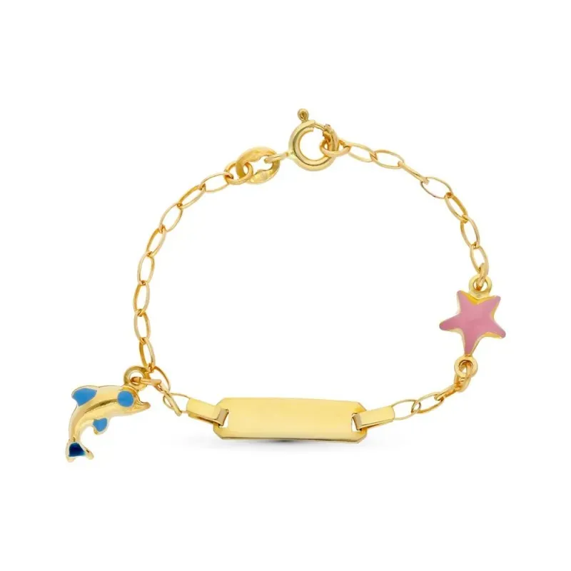 Esclava oro 18k bebé 13 cm. forzada alargada motivo delfín estrella e