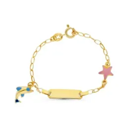 Esclava oro 18k bebé 13 cm. forzada alargada motivo delfín estrella e