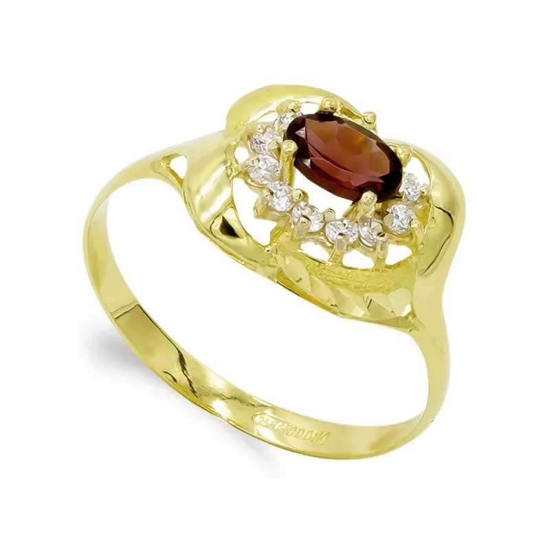 Sortija oro 18k mujer piedra granate ovalada centro combinada circoni