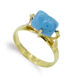 Sortija oro 18k mujer piedra turquesa rectangular centro cabeza garra