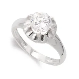 Sortija oro blanco 18k mujer circonita centro cabeza garras