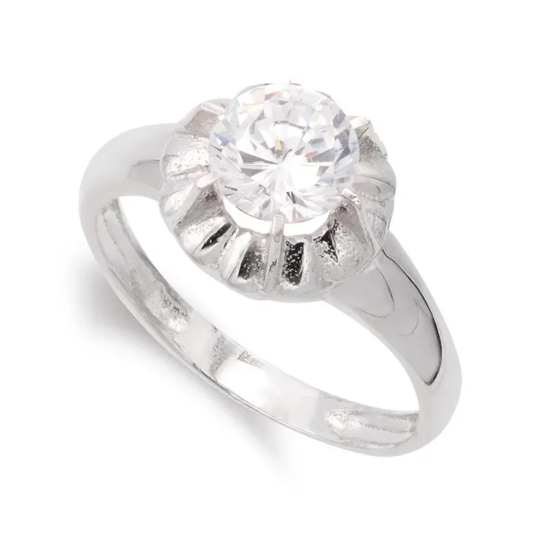 Sortija oro blanco 18k mujer circonita centro cabeza garras
