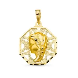 Virgen Niña medalla oro 18k niña 21 mm. Primera Comunión calada detal